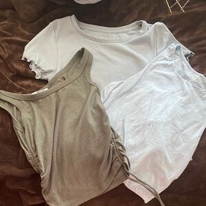 Set of Three Casual Tops in Gray, White, and Olive